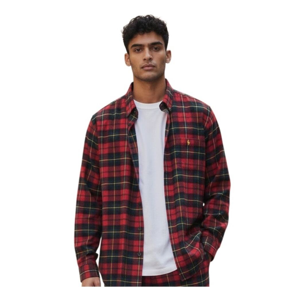 NWT Polo Ralph Lauren Men's Red Plaid Flannel Sleep Shirt Pajama Top XL Tall